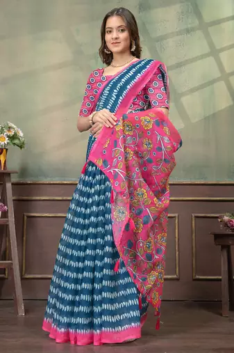 Linen cotton One Minute saree with unstitched blouse
