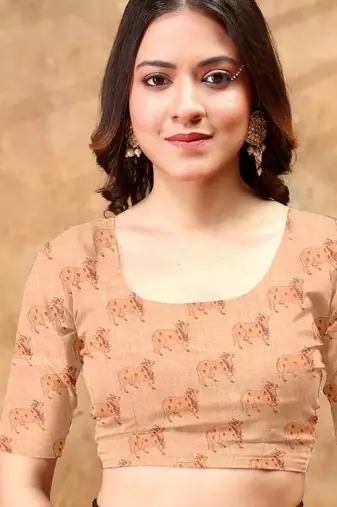 peach colour Linen cotton One Minute saree with unstitched blouse