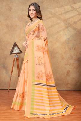 peach colour Linen cotton One Minute saree with unstitched blouse 4