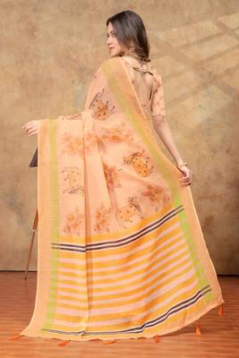 peach colour Linen cotton One Minute saree with unstitched blouse 5