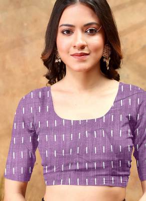 purple colour Linen cotton One Minute saree with unstitched blouse 5
