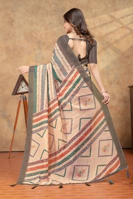 multi colour Linen cotton One Minute saree with unstitched blouse 3