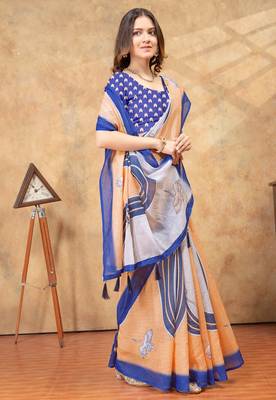 multicolorcolor linen cotton pre-stitched saree 4