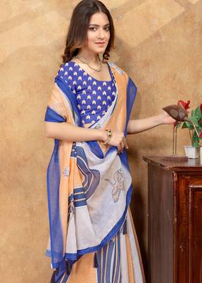 multicolorcolor linen cotton pre-stitched saree 5
