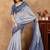 blue colour Linen cotton ready to wear saree with unstitched blouse