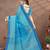 sky blue colour Linen cotton ready to wear saree with unstitched blouse