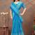 sky blue colour Linen cotton ready to wear saree with unstitched blouse