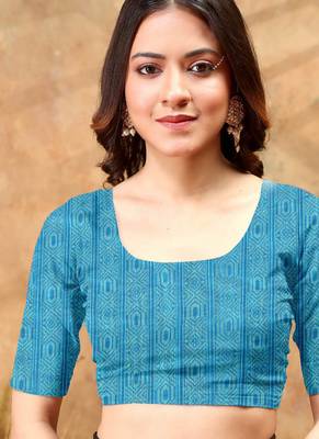 sky blue colour Linen cotton Ready Pleated saree with unstitched blouse 5