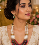 Ruby Green Pearl Layered Necklace Set