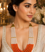 Sunset coral pearl layered necklace