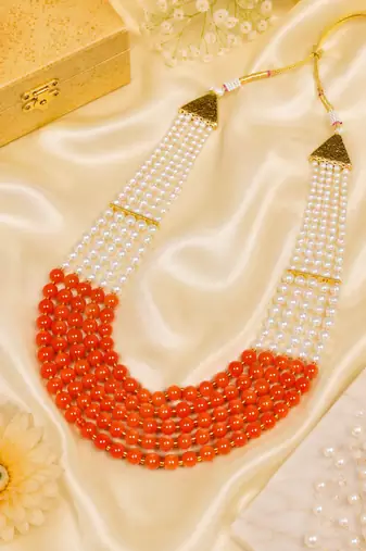 Sunset coral pearl layered necklace