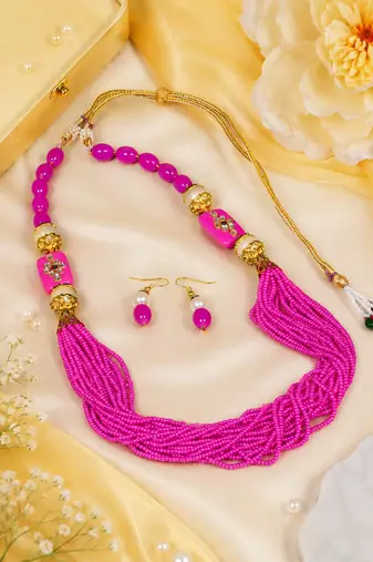Traditional pink festive necklace set