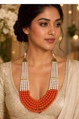 Sunset coral pearl layered necklace 3