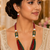 Traditional Red Green Beaded Necklace Set