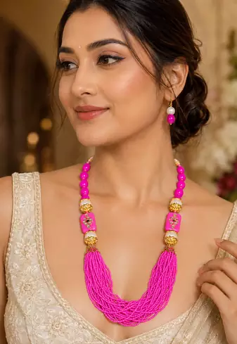 Traditional pink festive necklace set