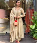 Cream chanderi silk sequence embroidery kurta set with dupatta | readymade suit