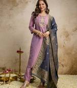 Pink vatican silk embroidery kurta set with jacquard dupatta | readymade suit