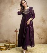 Wine vichitra silk embroidery kurta set with dupatta | readymade salwar suit