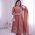 Womens new latest trendy elegant peach embroidered anarkali suit set with scalloped dupatta