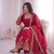 Womens new latest trendy elegant red embroidered anarkali suit set with scalloped dupatta