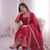 Womens new latest trendy elegant red embroidered anarkali suit set with scalloped dupatta