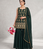 Women’s designer green embroidered sharara suit set with dupatta