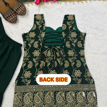 Women   s designer green embroidered sharara suit set with dupatta 5