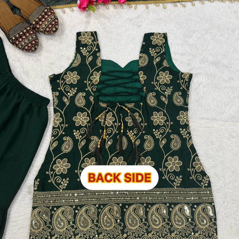Women’s designer green embroidered sharara suit set with dupatta