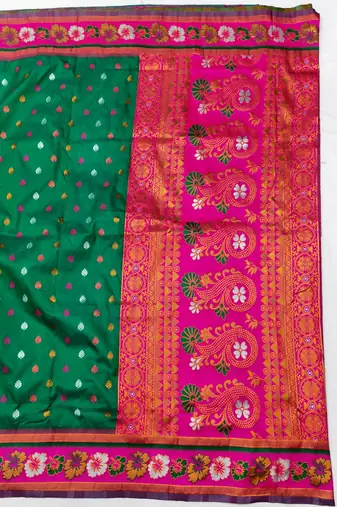 Rama zari woven silk blend saree with blouse piece