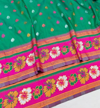 Rama zari woven silk blend saree with blouse piece 3