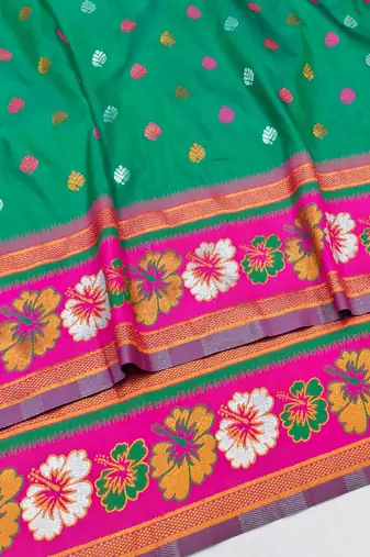 Rama zari woven silk blend saree with blouse piece