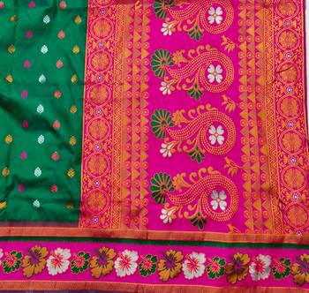 Rama zari woven silk blend saree with blouse piece 5