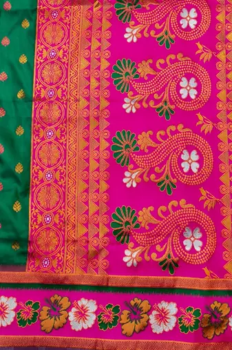 Rama zari woven silk blend saree with blouse piece