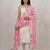 Women   s straight cotton kurta pant set with floral organza dupatta set