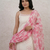 Women   s straight cotton kurta pant set with floral organza dupatta set