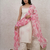 Women   s straight cotton kurta pant set with floral organza dupatta set