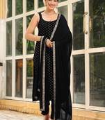 Womens new elegant black embroidered kurti with matching bottom set