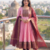 Womens pink anarkali gown with embroidered yoke contrasting wine dupatta set