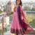 Womens pink anarkali gown with embroidered yoke contrasting wine dupatta set