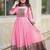 Womens new elegant blue anarkali gown with embroidered yoke  contrasting pink dupatta set
