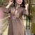 Women brown geometric embroidered straight kurta with pants and dupatta set