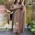 Women brown geometric embroidered straight kurta with pants and dupatta set