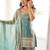 Elegant green freindy silk short kurti bell bottom plazzo set with embroidered dupatta