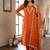 New womens orange straight cut kurta set with scalloped embroidered organza dupatta set