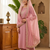 New womens peach straight cut kurta set with scalloped embroidered organza dupatta set