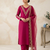 New womens rani pink straight cut kurta set with scalloped embroidered organza dupatta set