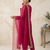 New womens rani pink straight cut kurta set with scalloped embroidered organza dupatta set