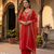 New womens red straight cut kurta set with scalloped embroidered organza dupatta set