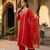 New womens red straight cut kurta set with scalloped embroidered organza dupatta set