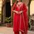 New womens red straight cut kurta set with scalloped embroidered organza dupatta set